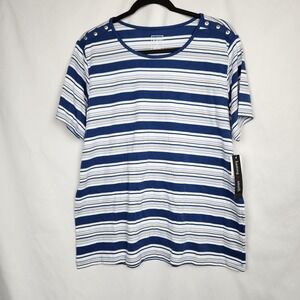 NWT Hasting‎ & Smith Womens Striped Blue White Short Sleeve Top Buttons Size XL